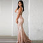 Mermaid Jewel Open Back Sweep Train Rose Gold Sequined Prom Dresses, QB0241