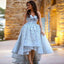 A-Line Sweetheart High Low Light Blue Lace Prom Dresses with Appliques Beading, QB0247