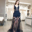 Sheath V-Neck Navy Blue Long Prom Dresses with Appliques&Pockets, QB0510