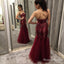 Charming Mermaid Sweetheart Long Burgundy Prom Dresses with Appliques, QB0527