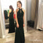 Mermaid Halter Long Dark Green Prom Dresses with Lace Keyhole, QB0515