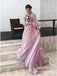 A-Line High Neck 3/4 Sleeves Lilac Long Cheap Prom Dresses with Flowers, QB0795