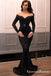 Black Sequins Long Sleeves Mermaid Off The Shoulder Long Prom Dresses, QB0791
