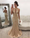 Long Champagne Satin Halter Prom Dresses Mermaid Crystal Beaded, QB0541