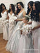 Sheath Spaghetti Straps Mermaid White Chiffon Bridesmaid Dresses with Split, QB0706