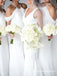 Sheath Cold Shoulder Long White Chiffon Bridesmaid Dresses, QB0707