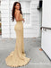 Sheath Halter Backless Long Gold Bridesmaid Dresses with Split, QB0708