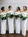 Tight Off-Shoulder Asymmetrical White Satin Bridesmaid Dresses Online, QB0210