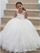 A-Line Scoop Neck White Floor Length Flower Girl Dresses with Appliques, QB0827