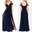 Most Popular Charming Side Split Chiffon Navy Blue Formal Zipper Back Long Bridesmaid Dresses, WG32
