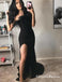 Strapless Black Long Mermaid Evening Gowns Prom Dresses Feathers Split, QB0780