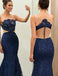 Sexy See Through Navy Lace Mermaid Long Evening Prom Dresses, QB0432