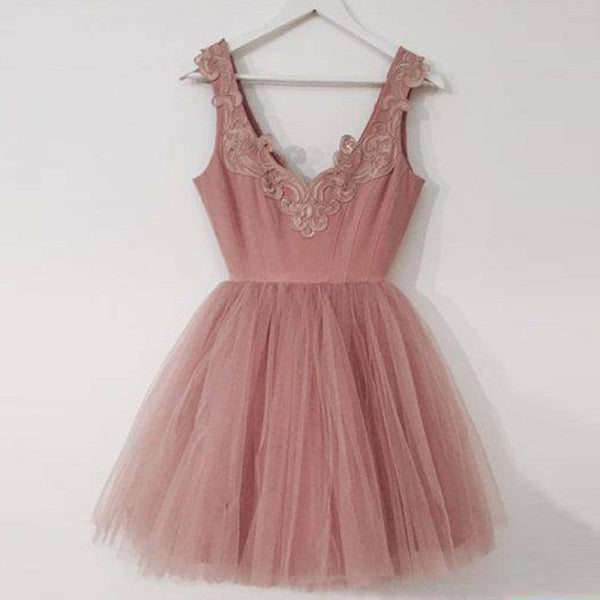 Pretty V-Neck Short Cheap Blush Pink Appliques Homecoming Dresses, QB0188