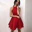 Pretty Halter Sleeveless Cheap Red Short Satin Homecoming Dresses, QB0213