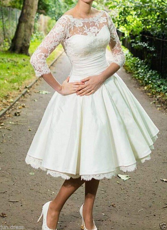 Cheap Long Sleeve Lace Illusion Short Wedding Dresses Online, WD333