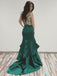 V Neck Emerald Green Mermaid Long Evening Prom Dresses with Beaded, QB0425