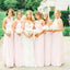 A-line Pearls Beaded Bodice Pink Chiffon Long Wedding Party Bridesmaid Dresses, QB0649
