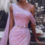 Gogerous One Shoulder Sparkly Pink Sequin Charming Long Cheap  Formal Evening Prom Dresses, QB0965