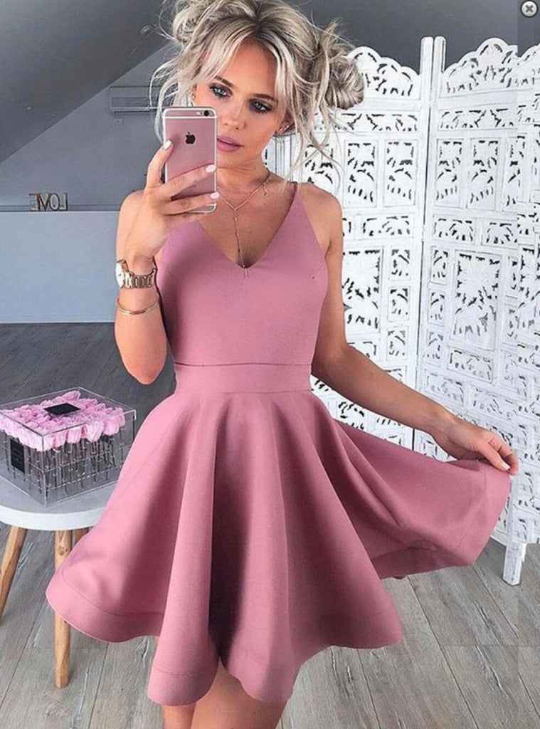 Spaghetti Straps Pink Cheap 2018 Homecoming Dresses Under 100, CM402