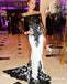 Off The Shoulder Black Appliqued Satin Mermaid Prom Dresses With Long Sleeves, QB0579