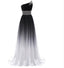 One Shoulder Chiffon Ombre Beaded Long Evening Prom Dresses, QB0362