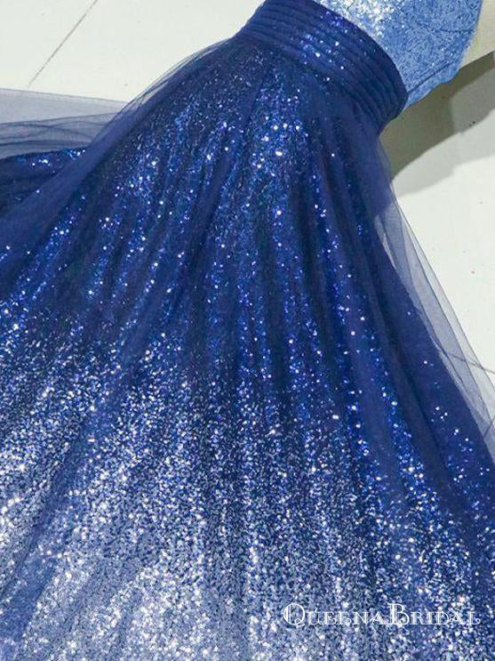 A-line Straps Long Cheap Sleeveless Tulle Prom Dresses With Sequin, QB0600