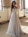 A-line/Princess Sweetheart Neck Silver Tulle Long Prom Dresses, QB0344
