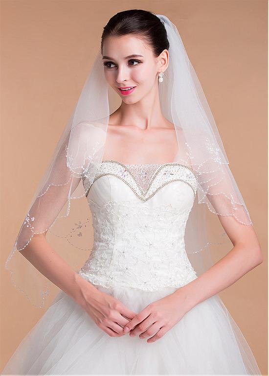 Graceful  Tulle Short Wedding Veil With Beadings & Sequins, WV0115