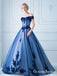 Ball Gown Off the Shoulder Lace Appliqued Long Prom Dresses, QB0318
