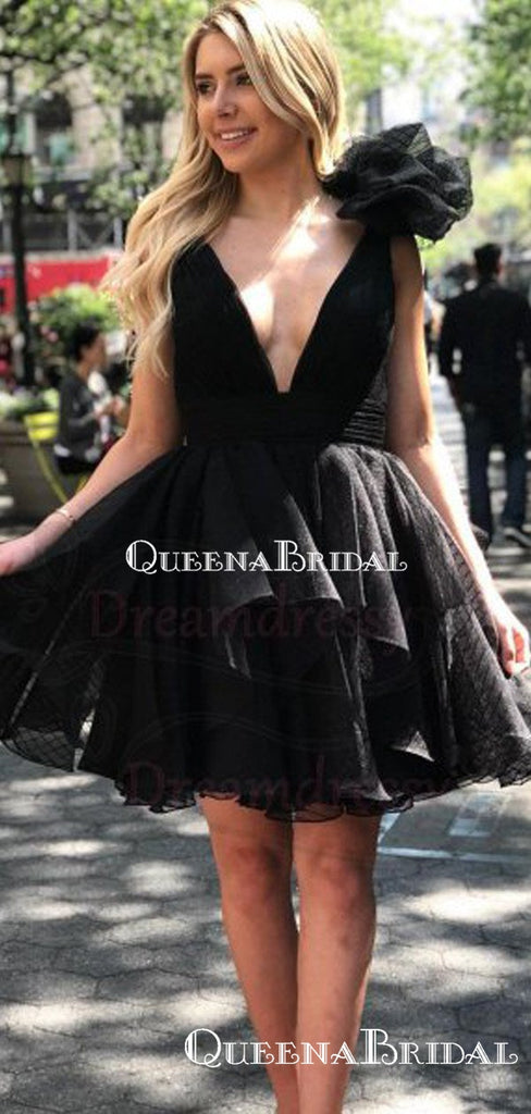 Unipue Black Tulle A-line Short Cheap Party Homecoming Dresses, HDS0028