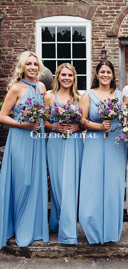 Mismatched Blue Jersey A-line Long Cheap Bridesmaid Dresses, BDS0129