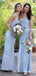 Simple Charming Spaghetti Strap Blue Elastic Slik Mermaid Long Cheap Bridesmaid Dresses, BDS0045