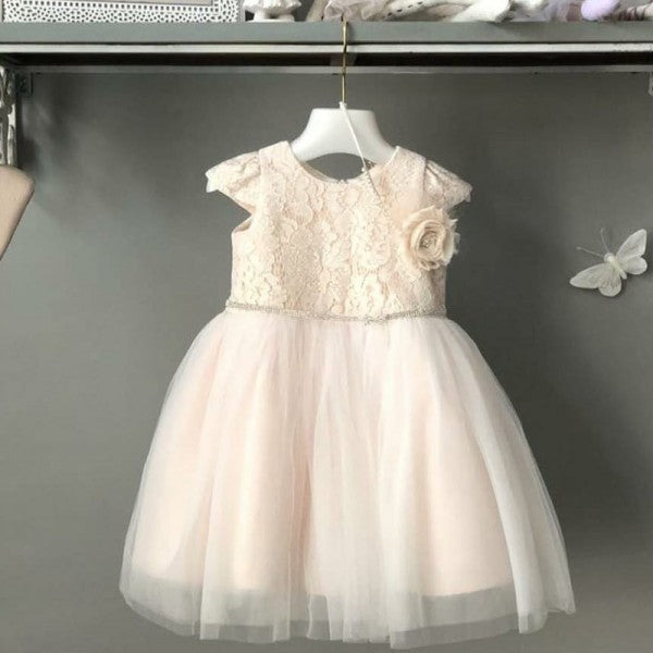 Cute Round Neck Blush Pink Flower Girl Dresses with Lace And Handmade Flower, QB0090