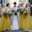 Charming Beteau Neckline Sleeveless Yellow Chiffon A-line Long Cheap Bridesmaid Dresses, BDS0023
