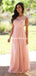 Elegant Lace Floor-Length Applique Blush Pink Long Formal Cheap Chiffon Bridesmaid Dresses, WG35
