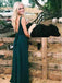Dark Green V-neck Long Cheap Simple Prom Dresses, QB0466