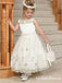 Cute Bateau Organza Lace Appliqued Princess A-line Long Cheap Flower Girl Dresses, FGS0019