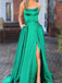 Green Prom Dresses with Pocket Long Backless Slit Formal Evening Ball Gowns, QB0336