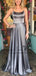 Spaghetti Straps Backless Silver Custom Long Evening Prom Dresses, QB0456