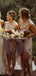 Mismatched Grey Elastic Silk Long Cheap Bridesmaid Dresses, BDS0124