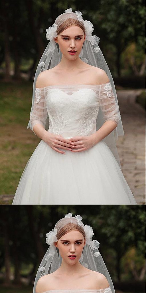 Fashionable Tulle Short Wedding Veil With Flowers,WV0120