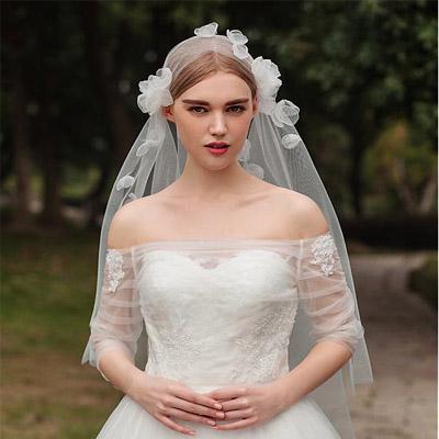 Fashionable Tulle Short Wedding Veil With Flowers,WV0120