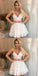 Sexy V-neck Spaghetti Straps Short White Lace Homecoming Dresses, QB0056