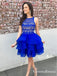 Charming Bateau Royal Blue Organza A-line Short Cheap Party Homecoming Dresses, HDS0012