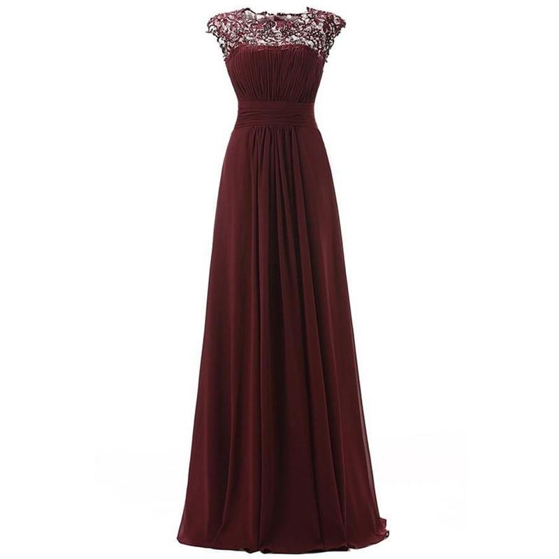 Open Back See Through Burgundy Lace Cheap Long Bridesmaid Dresses Online, WG295