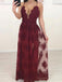 Maroon Charming Custom Side Slit Lace Cheap Long Evening Prom Dresses, QB0364