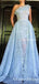 Elegant Unique One Shoulder Floral Lace See Through Riffles Mermaid Long Prom Dresses With Detachable Train, PDS0056