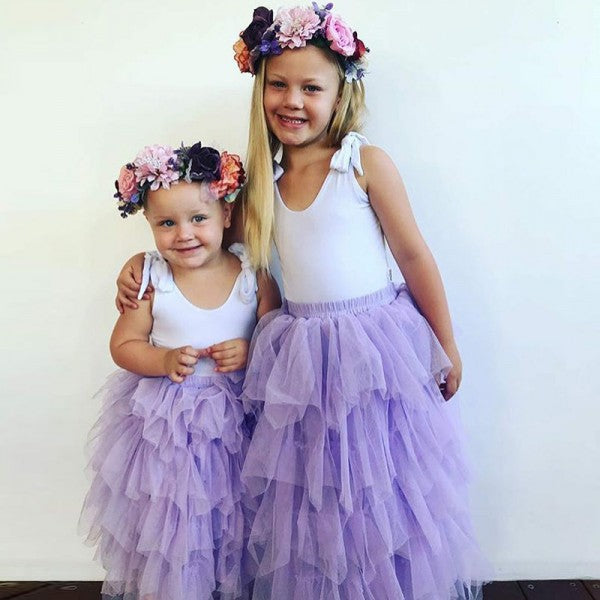 Lovely Round Neck Lilac Tulle Cheap Flower Girl Dresses with Ruffles, QB0087
