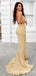 Sheath Halter Backless Long Gold Bridesmaid Dresses with Split, QB0708