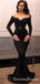 Black Sequins Long Sleeves Mermaid Off The Shoulder Long Prom Dresses, QB0791
